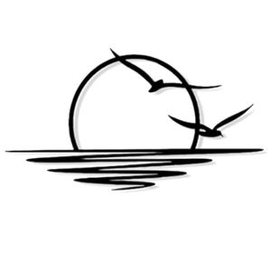 Art mural minimaliste en métal « Lever de soleil et <span class=keywords><strong>mouettes</strong></span> » - Décoration abstraite de coucher de soleil pour salon, chambre à coucher, décoration intérieure moderne, art linéaire - Product Image 2