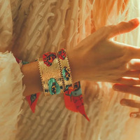 Bracelet jonc ouvert vintage en alliage pour femmes, motif léopard multicolore, style foulard en soie, vente en gros