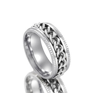 Anillos de moda de acero inoxidable DJ063, chapados en oro de 18 quilates, diseño de cadena, joyería unisex para hombre y mujer. - Product Image 2