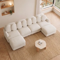 Grand canapé modulaire en chenille, canapé profond 6 places avec 8 coussins décoratifs, structure en bois massif pour salon