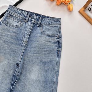 High Waisted Straight Leg Denim Jeans, Classic Vintage Wash Casual <b>Pants</b> for Daily Wear - Product Image 5