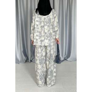 Ensemble en lin pour femmes en deux pièces à imprimé léopard gris en gros, veste à capuche et pantalon pour le style et le confort - Product Image 2