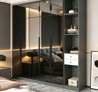 Armoire de chambre à coucher sur mesure de luxe italienne moderne, placard droit avec porte en verre miroir gris et tiroirs de rangement