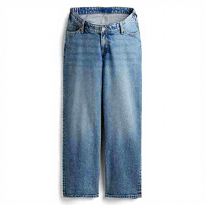 Pantalones Vaqueros Extra Grandes Estampados Personalizados para Mujer, Color Azul, Lavado Medio, Corte Recto, Estilo Urbano para Verano - Product Image 1