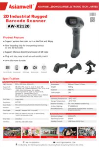 AW-X2120 <span class=keywords><strong>New</strong></span> comer giá rẻ nhất cầm tay có dây 2D PDF417 Máy quét mã vạch với USB COM PS/2 USB-HID giao diện - Product Image 6