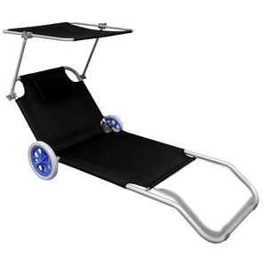 Chaise de <span class=keywords><strong>plage</strong></span> pliable <span class=keywords><strong>avec</strong></span> parasol, <span class=keywords><strong>transat</strong></span>, chaise longue d'extérieur <span class=keywords><strong>avec</strong></span> auvent et roues - Product Image 1