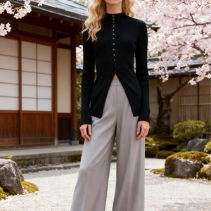 เสื้อสเวตเตอร์ถักแบบกระดุมแถวเดียวพร้อมลายริบบิ้น เสื้อสเวตเตอร์แขนยาวสีพื้นสำหรับผู้หญิง แฟชั่นเสื้อกันหนาวฤดูใบไม้ร่วงและฤดูหนาว - Product Image 6