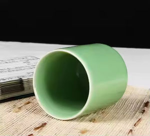Traditional Chinese luxury celadon coffee <b>cup</b> gift utensils tumbler <b>ceramic</b> ice cracked handle - Product Image 4