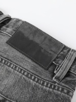Jeans droits déchirés pour hommes, taille mi-haute, couleur unie, délavage vintage, effet moustaches de chat, denim selvedge importé avec patch en peau de mouton, ODM OEM
