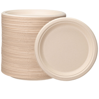 Assiettes jetables en canne à sucre 100 % compostables, robustes, à motif uni, écologiques, fabriquées en Chine
