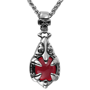 Collar con Colgante de Calavera de Acero Inoxidable con Granate Rojo Engastado en Garra, Joyería de Moda, Regalo para Mujer, Cadena de 60CM - Product Image 1