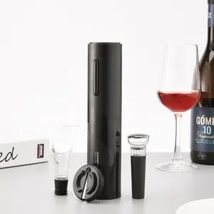 Custom USB Rechargeable Automatic Electric Red Wine Bottle Opener Set In Gift Box Packing With Wine Pourer Stopper Foil Cutter