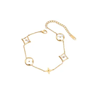 2024 Free Shipping Jewelry Charm Clover Flower Bracelet 18K Gold Plating Titanium Steel Four Leaf Clover Shell Bracelet For Girl