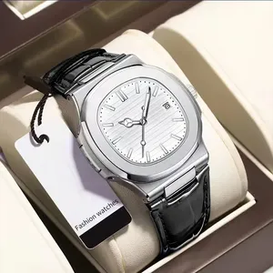 Montre de luxe pour <span class=keywords><strong>homme</strong></span>, date, luminescente, bracelet en cuir, montre à quartz carrée de haute qualité pour <span class=keywords><strong>homme</strong></span>, Reloj - Product Image 3