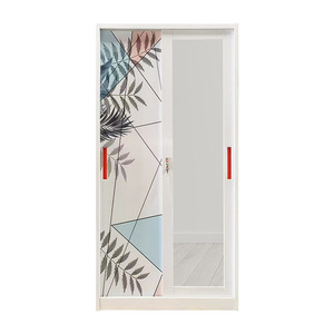 Armoire métallique coulissante moderne à 2 portes avec motif floral et miroir, armoire de rangement pliable pour chambre à coucher, garantie de 3 ans - Product Image 3