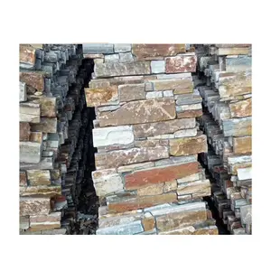 CE Certified Natural Slate Culture Stone Cement Back Stacked Panels Split Surface Finish For Outdoor Wall Cladding