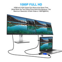 KUMO adaptor Multiport 4 in 1, stasiun Dok HDMI Audio VGA USB 3.0 2025mm dengan Hub C 3.5