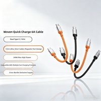Kabel Data Magnetik Power Bank Mobil Pengisian Daya Super Cepat Dual Type-C Konduktor 5 Inti Terjalin 240W 15cm