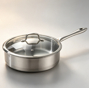 Olla Profunda de Acero Inoxidable con Tapa de Vidrio, Utensilio de Cocina, Apta para Inducción, <span class=keywords><strong>Gas</strong></span> y Estufas Eléctricas - Product Image 1