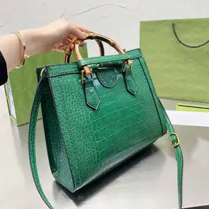 Boutique Custom Logo Designer Bamboo Handle Crocodile Tote Bag Name Brand Name Brand Handbag Luxury Women's Handbag