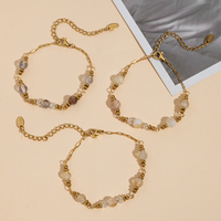 Bracelet Femme Imperméable en Acier Inoxydable Plaqué Or 18K par Aspiration, Chaîne Superposée avec Perles de Cristal et Pierres Naturelles Style Bohème Tendance