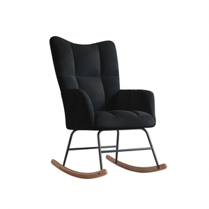 Sedia a Dondolo in Velluto Nero D0100HXNXL8, Sedia Moderna per Soggiorno con Gambe in Metallo, Schienale Trapuntato e Imbottitura in Schiuma - Product Image 1