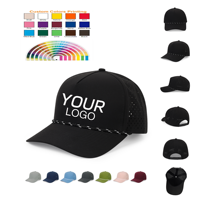 Gorra de Béisbol Deportiva de Poliéster Impermeable de 5 Paneles con Logotipo de PVC OEM al por Mayor, Gorra de Golf con Cuerda Perforada Cortada con Láser para Hombre