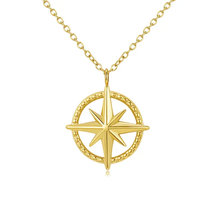 Custom compass charm pendant stainless steel coin necklace north star compass necklace