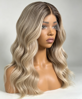 Stock d'usine, expédition rapide, perruque en cheveux humains vierges avec dentelle HD, blond ombré, ondulée bouclée, ligne de cheveux super naturelle, nœuds décolorés