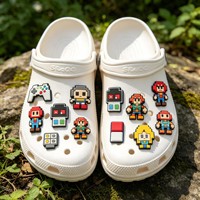 Accessoires floraux sur le thème des jeux, boucles de chaussures en PVC, breloques décoratives DIY amovibles