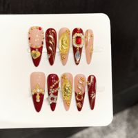 Faux ongles à presser faits main, design masque de Joker gothique, strass scintillants, style cool et audacieux, PMMA