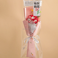 Buket Bunga Anyelir Merah Muda Rajutan Tangan Grosir untuk Hadiah Hari Ibu dan Thanksgiving