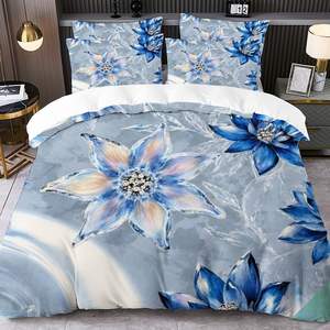 Blue design 3D 5D print leaf flower floral design washable sheet set <strong>duvet</strong> cover pillowcase <strong>king</strong> <strong>size</strong> bed set mattress <strong>protector</strong> - Product Image 5