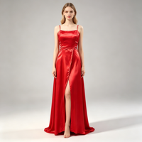 Nouvelle Robe de Soirée Longue Européenne et Américaine en Satin à Bretelles Fines, Fendue Haute, Dos Nu Croisé, Respirante et Élégante pour Femme
