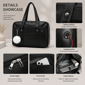 Maletín de Negocios de Lujo para Hombre en PU Negro con Puerto para Auriculares, Maletín de Oficina Duradero de Alta Calidad para Fin de Semana - Product Image 2