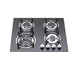 Tempered Glass Panel Built in Gas Stove Stylish lpg kitchen cooktop 60cm enamel pan support built in gas hob