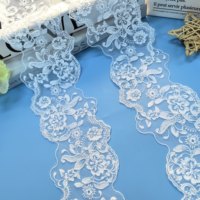 Bordure en dentelle brodée de feuilles et de fleurs blanches, dentelle romantique en tulle pour robe de mariée, accessoire vestimentaire