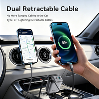 Chargeur de voiture rétractable double 4-en-1 ultra-rapide 80 cm avec sortie 12/24 V et adaptateurs de voiture TYPE C avec fonction QC 3.0 OEM