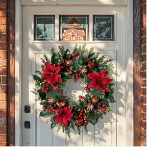 MEICHUANGHUI LEDライトクリスマスリース40cm 50cm 60cmクリスマス花輪花輪パインコーン付きクリスマス装飾 - Product Image 1