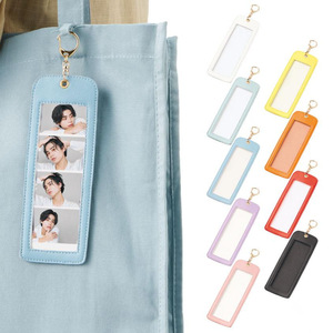 Korean style PU <b>leather</b> pet photo storage <b>keychain</b>, solid color DIY long photo clip portable <b>keychain</b> pendant - Product Image 1