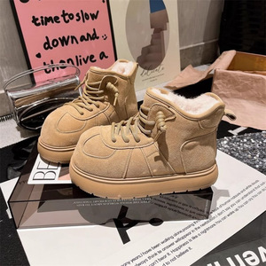 รองเท้าบูทลุยหิมะแบบหนาของผู้หญิงแนวยุโรปวัสดุผ้าฝ้ายกันหิมะแบบมีเชือกผูก - Product Image 4