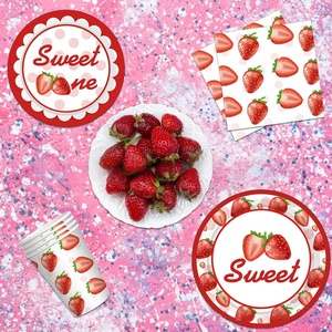 Decorazioni moderne per feste di <span class=keywords><strong>compleanno</strong></span> a tema fragola di <span class=keywords><strong>un</strong></span> <span class=keywords><strong>anno</strong></span> tovaglie di carta da tavola Set di frutta per il bambino - Product Image 2
