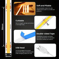 Bande LED COB alimentée par USB 5V avec détecteur de mouvement et contrôle par capteur, design minimaliste DIY pour la cuisine