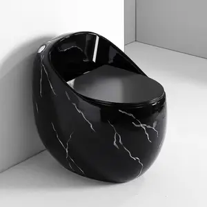 Eivorm Nieuw Ontwerp Hot Sale Wc Marmer Zwart Kleur Toilet Commode Badkamer Vloer Gemonteerd Keramische Eendelig Ronde Toiletpot