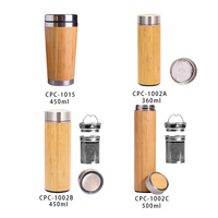 Bouteille d'eau en bambou naturel à Double paroi personnalisée, tasse à café et thé en acier inoxydable avec infuseur, vente en gros