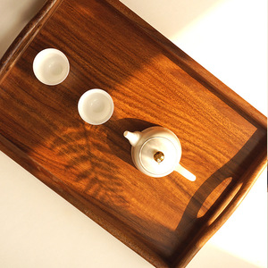 Goodbye Walnut Wood <b>Tea</b> <b>Tray</b> Rectangular With Handle For Serving Food And Drinks - Product Image 2