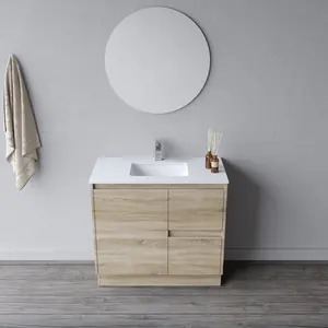 Luxury Floorstanding Bathroom Vanity Supplier Modern Designer PVC Membrane Cabinet Bathroom Vanities Set With Frame Mirror