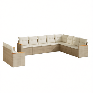 Ensemble de canapés de jardin en rotin beige avec coussins en mousse haute densité, meubles d'extérieur imperméables, design contemporain - Product Image 1