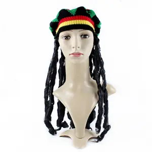 Örme örgü Dreadlocks Reggae bere şapka erkek kış Hip Hop cadılar bayramı maskeli parti için Har