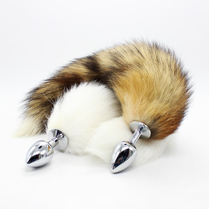 White real hair anal plug, dog tail <b>plush</b> anal plug, flirtatious female prop, masturbation tool, metallic yellow tail, in stock. - Product Image 1